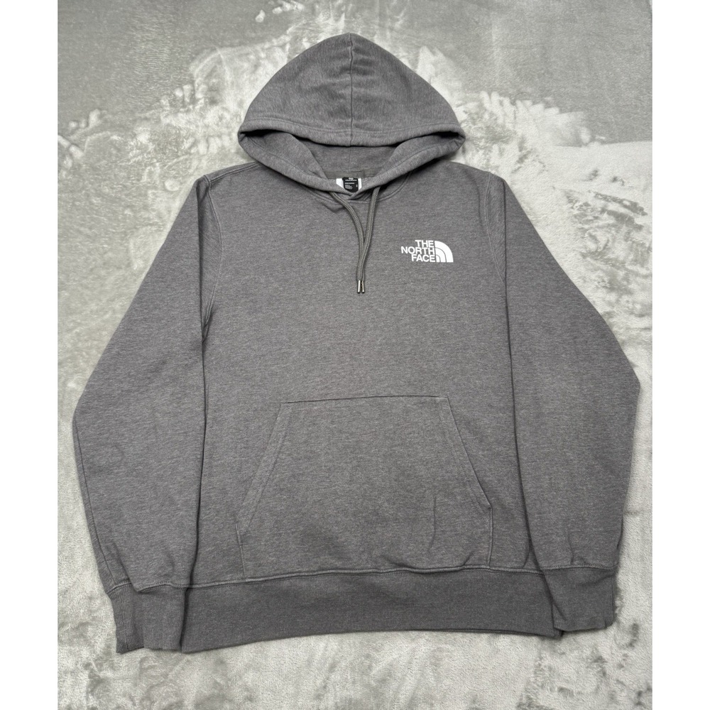 North Face Hoodie Sweatshirt Mens Medium Gray Graphic Pullover Trail Hiking Logo